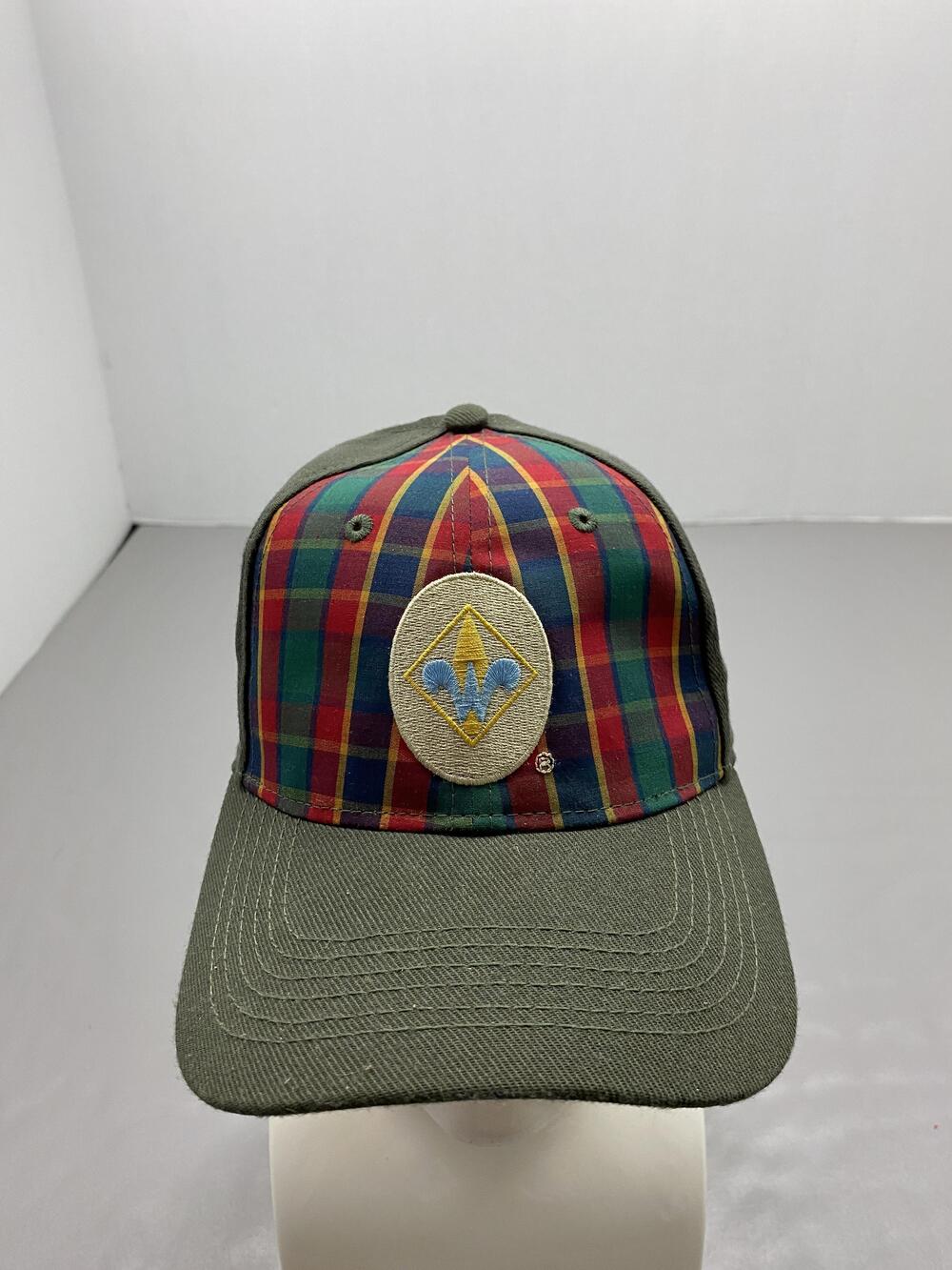 Cub Scout Hat Cap Green Webelos Plaid Front Lined Stretch M/L Embroidered Patch